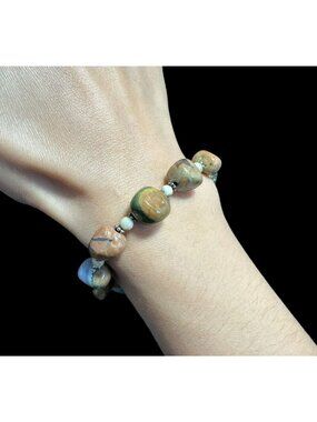 Signed JBB Joshua Benbassat Sterling Silver Agate Bracelet Beaded 8 Inches